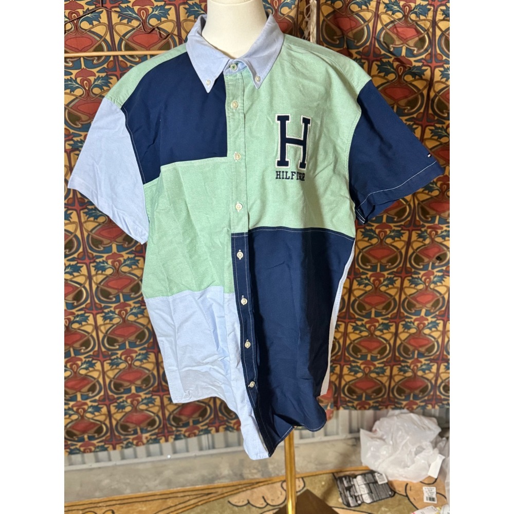 Tommy‎ Hilfiger Custom Fit XXL Patchwork Button Down Short Sleeve Shirt